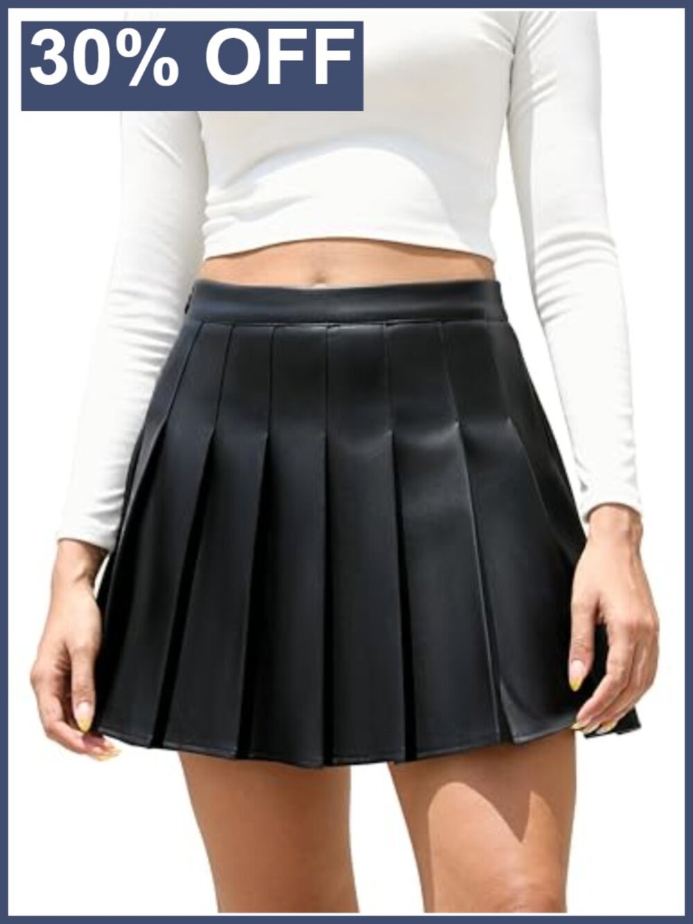 Faux Leather Pleated High Waist A-Line Skater Mini Skirt